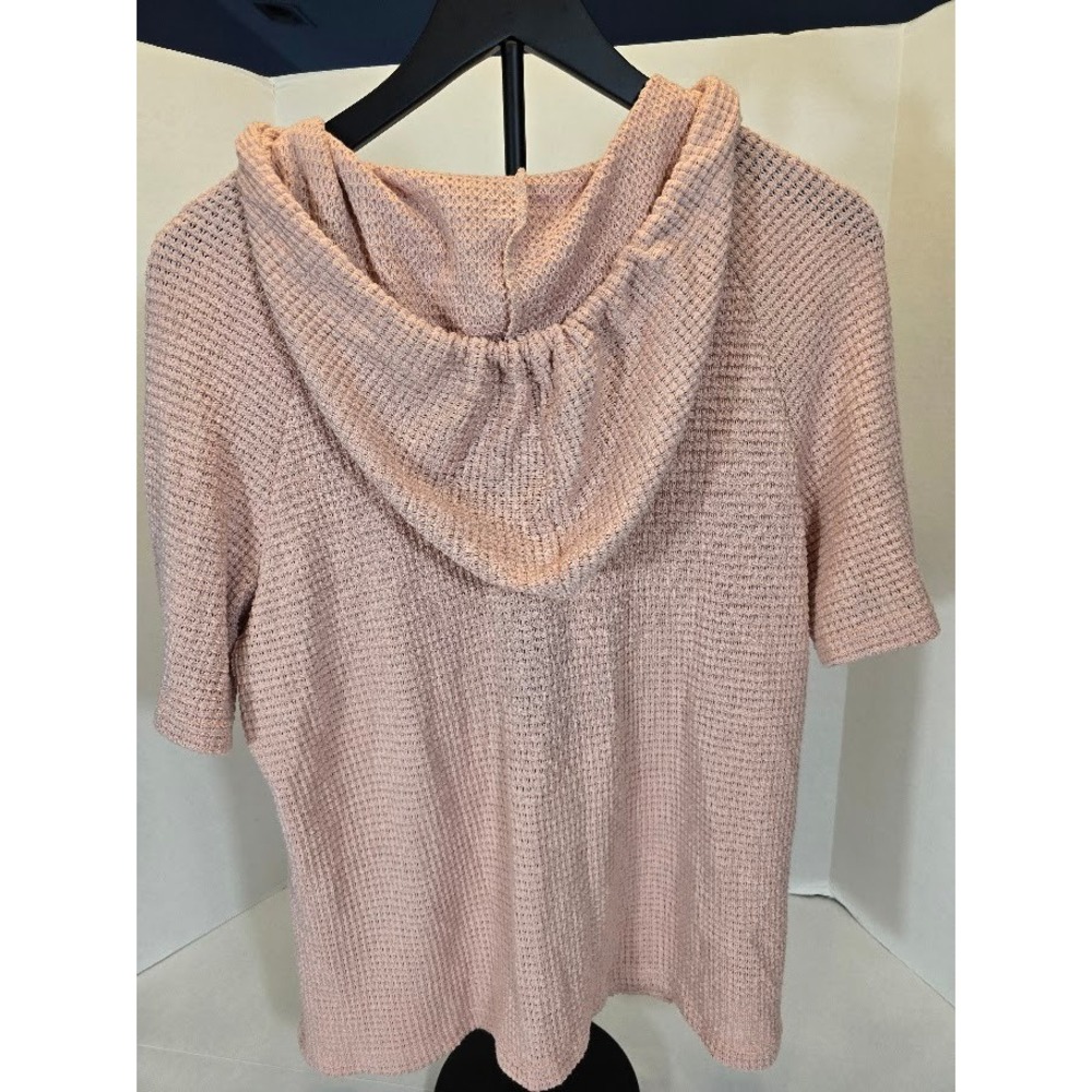 Dokotoo Women's Pink‎ Waffle Knit Hoodie Short Sleeve Button Up Top